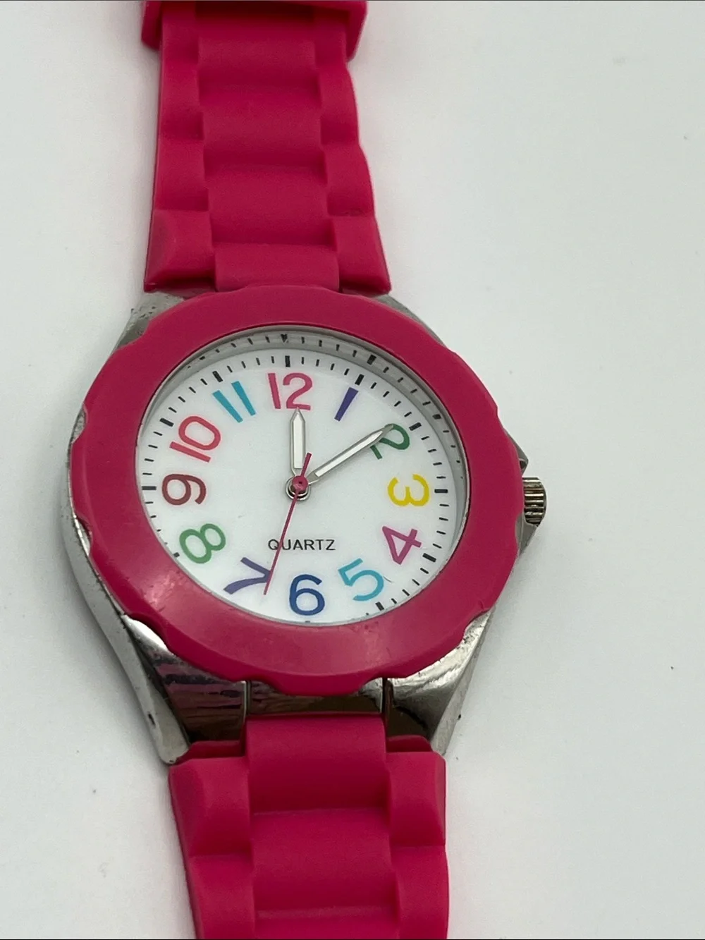 Geneva Pink Silicone Quartz Watch with Colorful Numbers